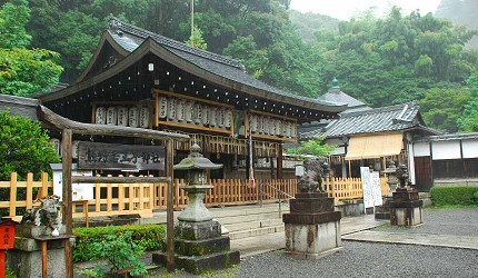 熊野若王子神社境內建築與授與所，木造屋頂與自然綠意交融