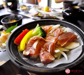 四國自由行搭乘觀光巴士「KOTOBUS IYA VALLEY」的「祖谷溪黃金路線一日套票」含的祖谷溫泉飯店午餐菜餚「雞腿肉」